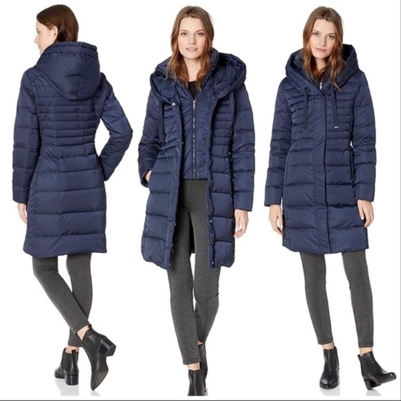 NWT Tahari Zip-Up Bib Down Puffer Jacket, Galaxy - Picture 5 of 8